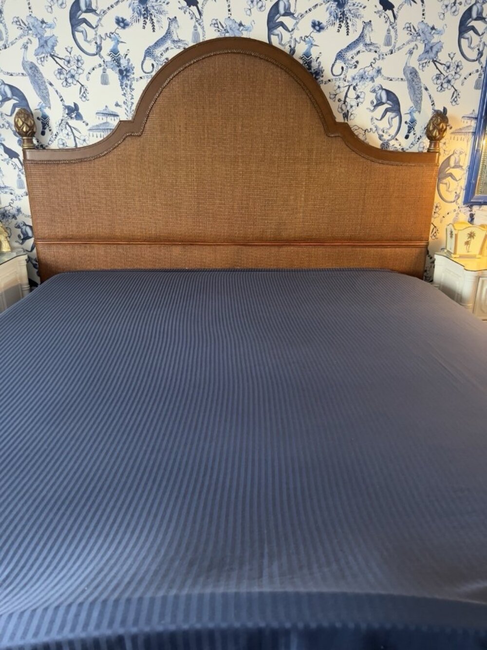 FIELDCREST QUEEN Flat Sheet Blue Jacquard Stripe 100% Cotton 99x99 LUX Bedding